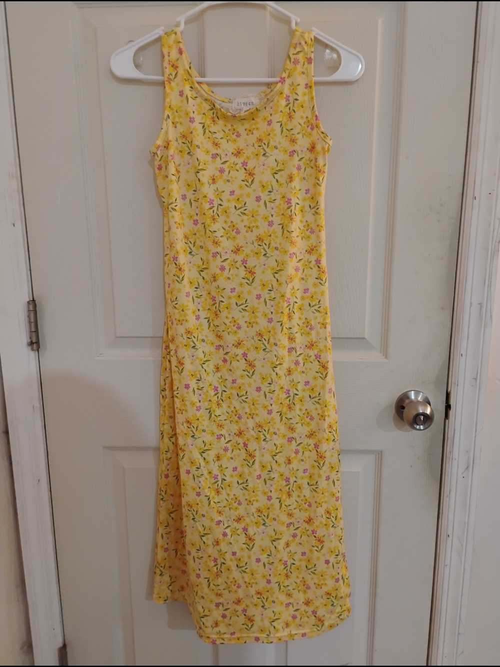 btween Yellow Floral Midi Tank Dress with Pink and Green Accents